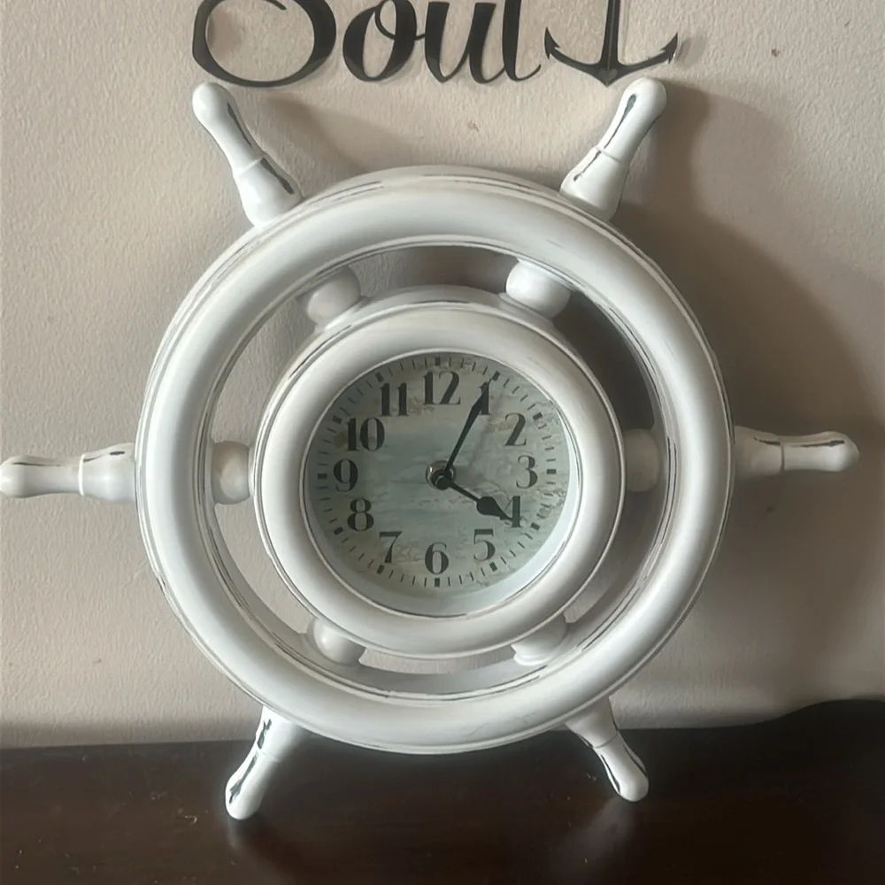 Nautical White Ship Wheel Wall Clock